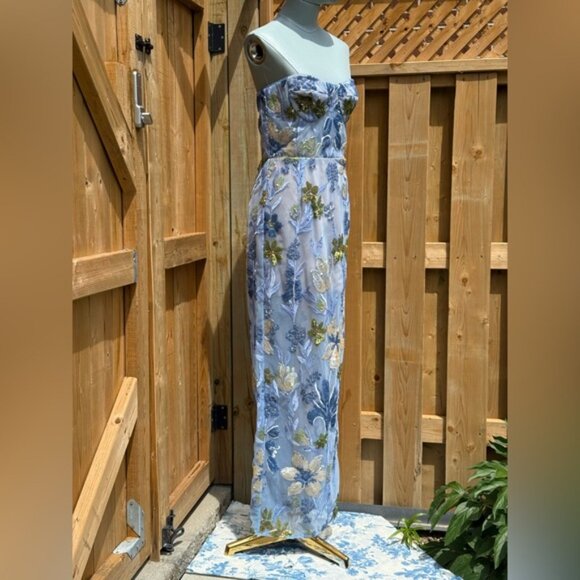 🆕 BRONX & BANCO 🧿 NWOT Dahlia Floral Gown, Baby Blue Multi Maxi - Sz M US 6 - Picture 7 of 15